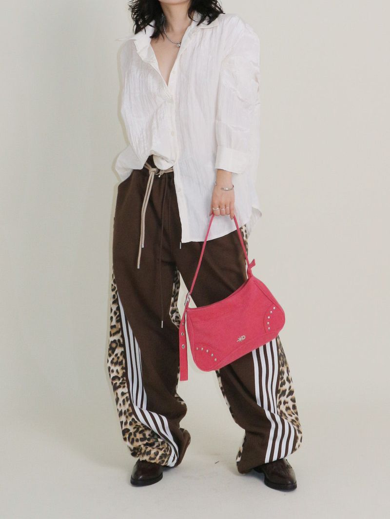 Leopard leopard print diagonal coloring track jogger pants