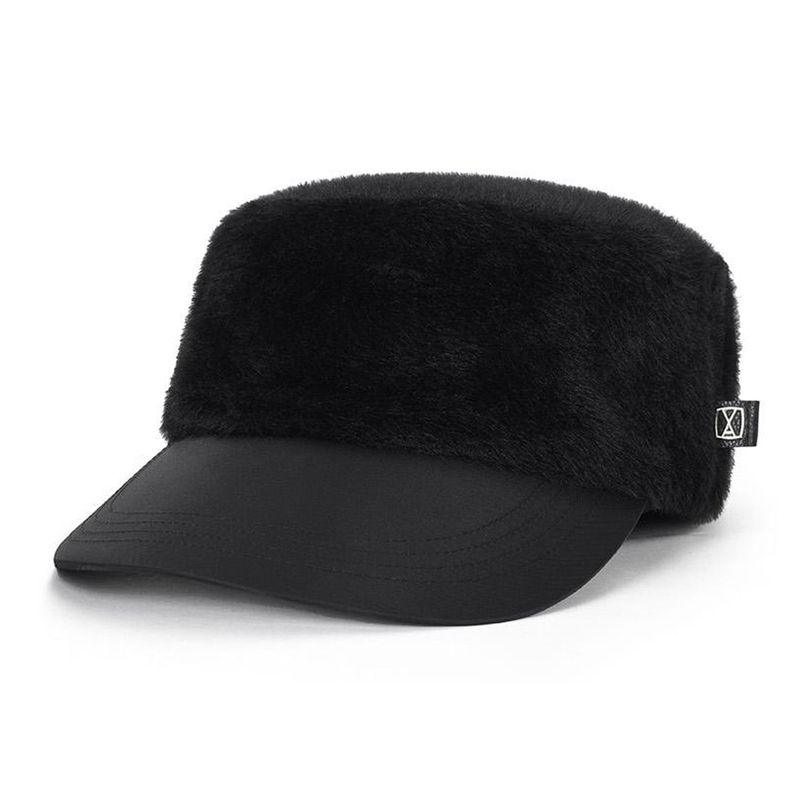 VA Square Fly Label Fur Bellboy Cap / Black