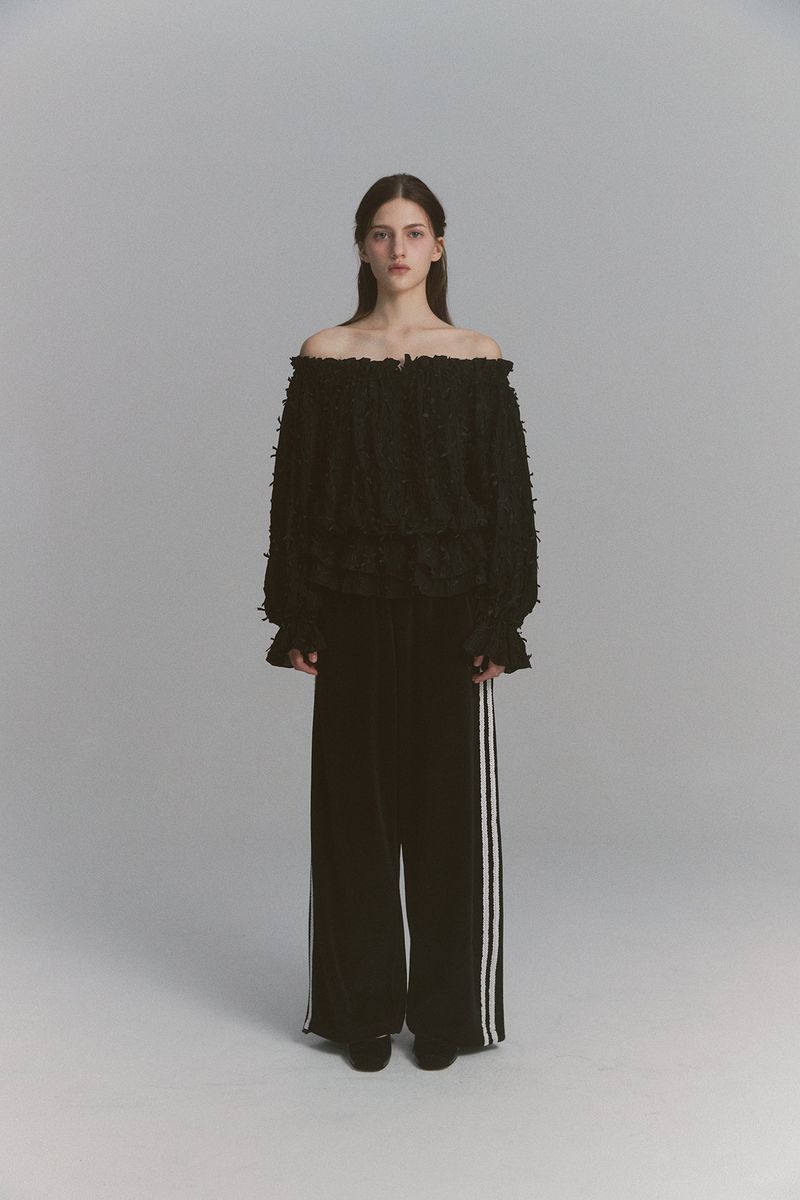 Feather Off Shoulder Blouse Black