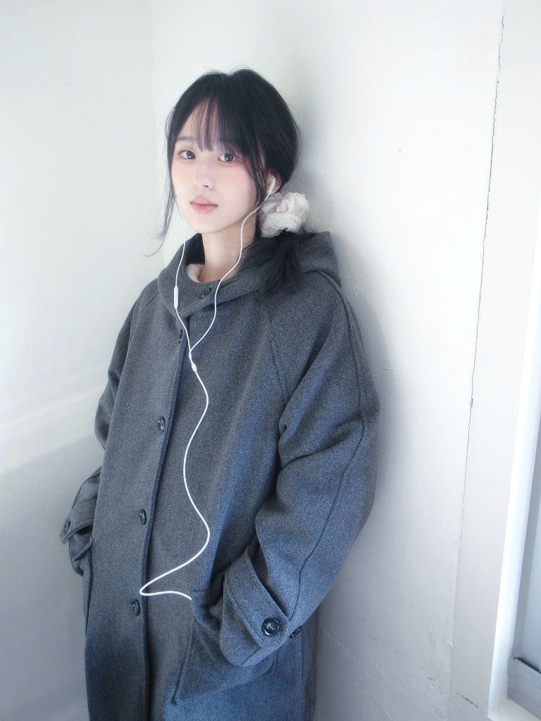 Half neck quilted wool half midi coat