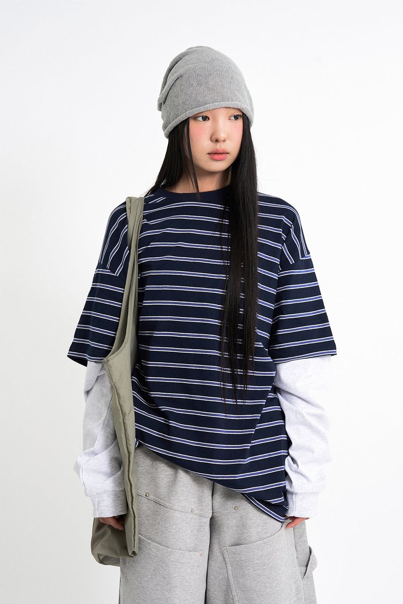 Raucohouse（ラウコハウス）の「デイズストライプレイヤードTシャツ（トップス）」