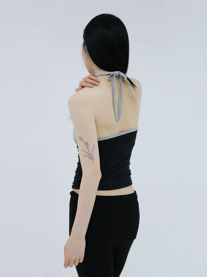 SHIRRING CONTRAST TANK TOP(GREY)
