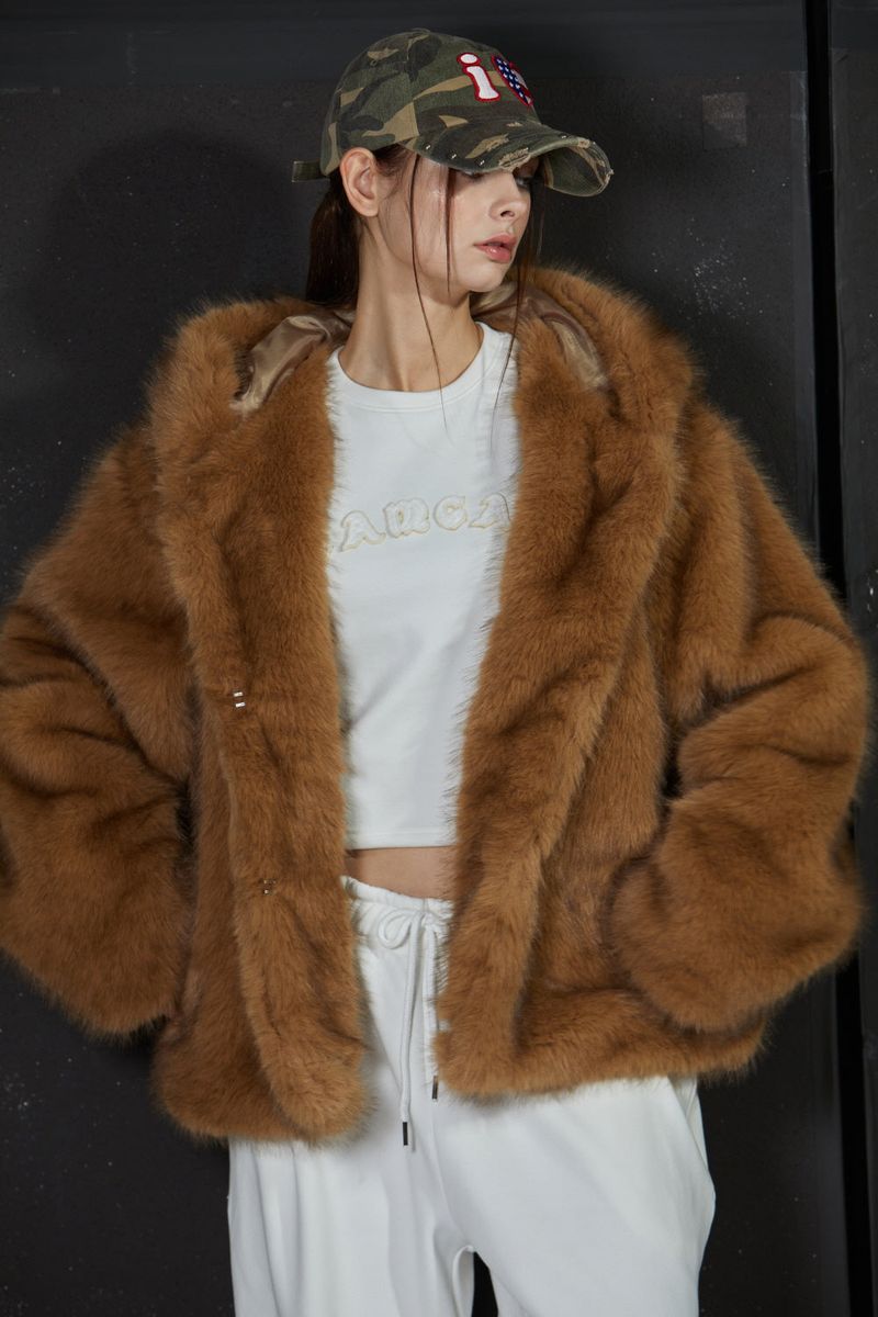TWO TONE FUR JACKET -BROWN