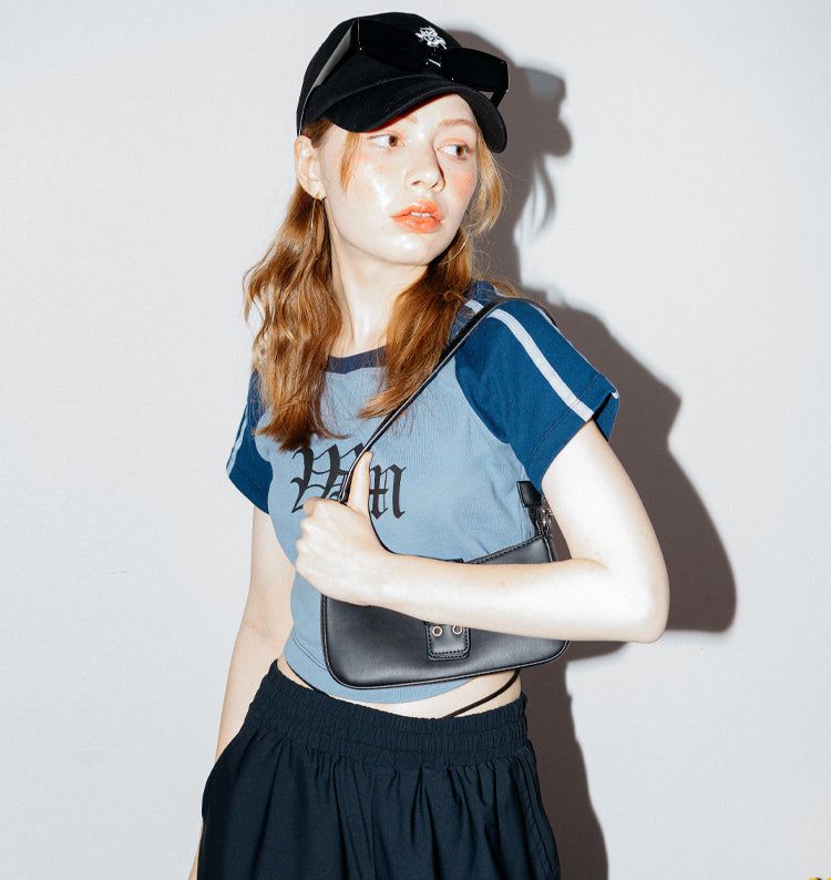 RAGLAN CROP-T(BLUE)