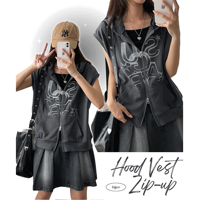 hijjoo（ハイチュー）の「Beadle two-way hooded vest zip-up（Tops）」