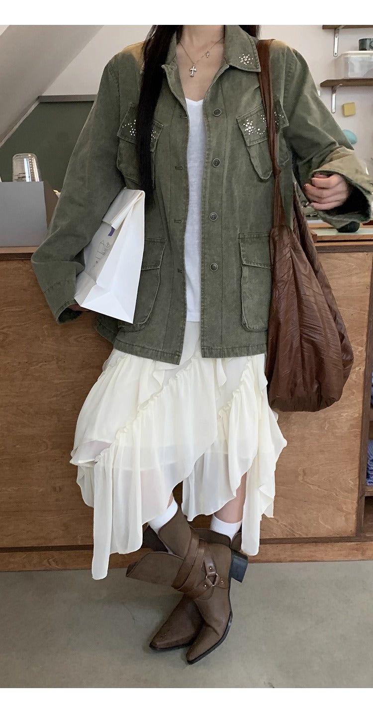 cake chiffon unbalanced midi skirt