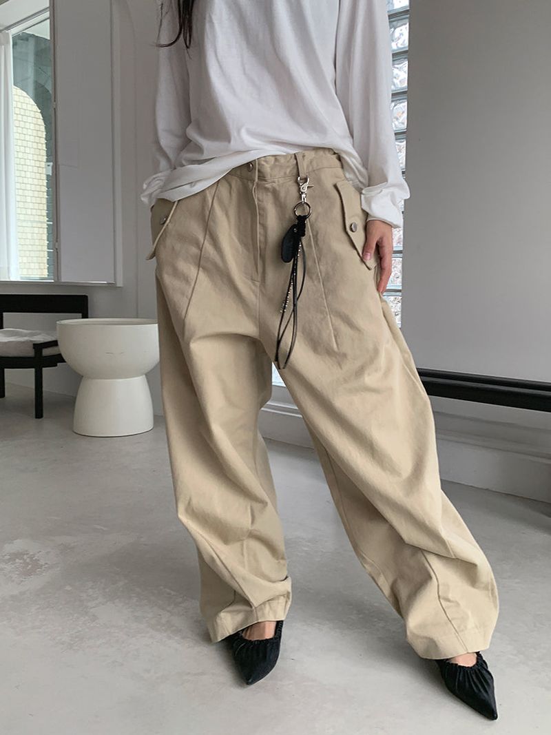 CURVED TUCK COTTON TROUSER