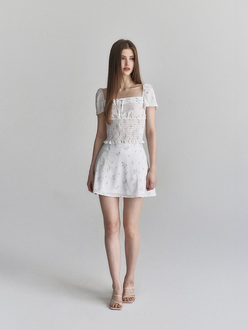 Floral puff blouse (White)