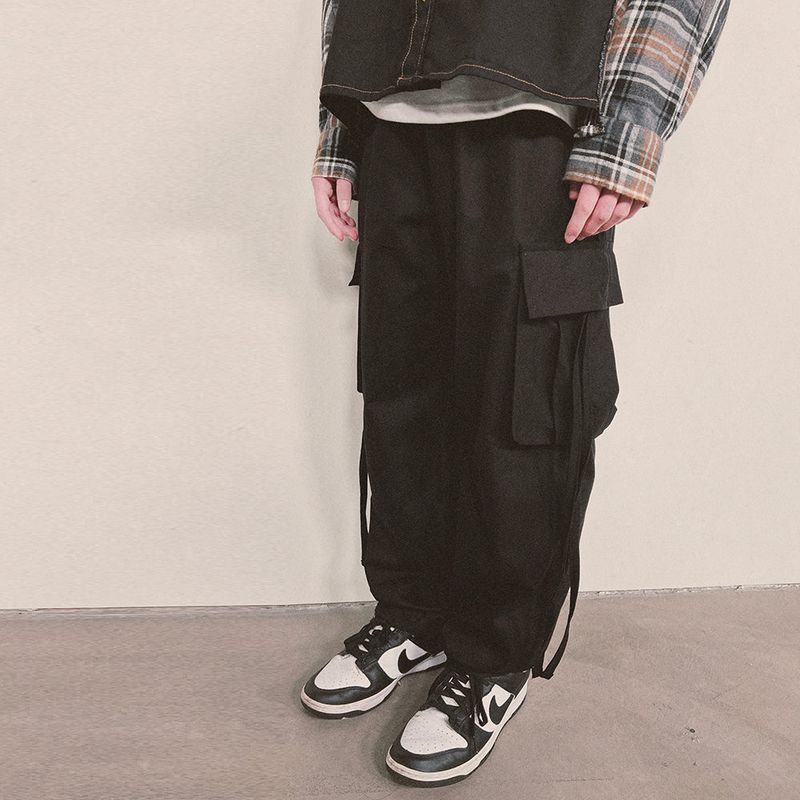strap elastic pants_black