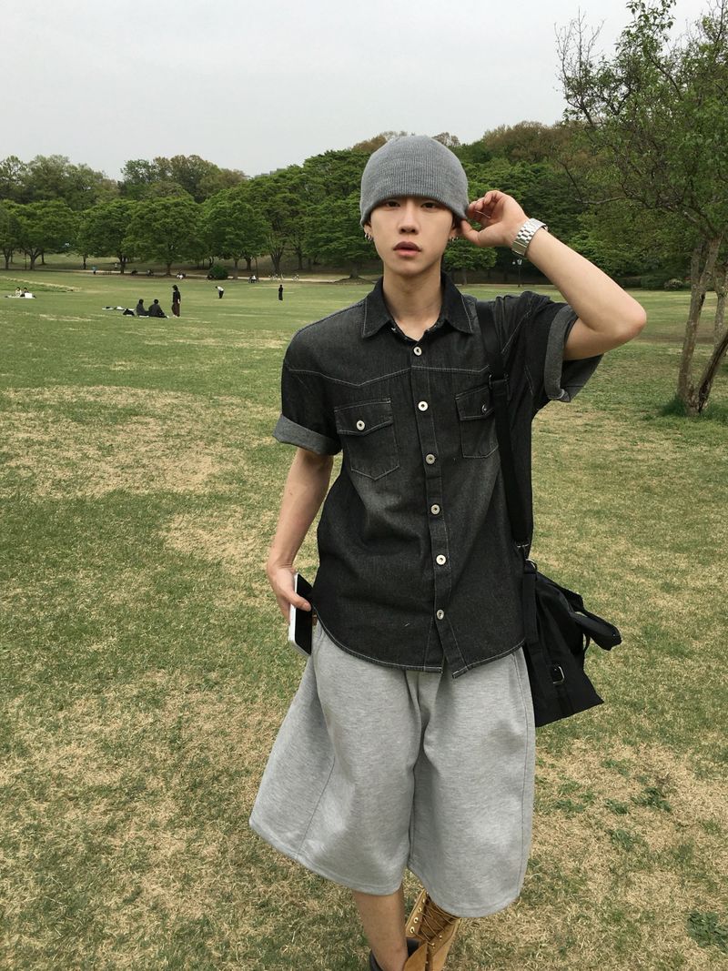 Leaf Snap Short Sleeve Denim Shirt 2C