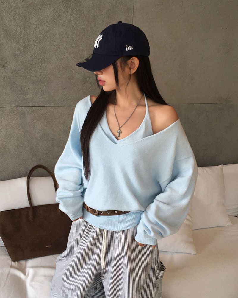 V-Neck Knit & Tank Top Set
