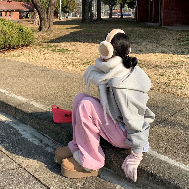 [Bellide made] embroidery napping hood zip-up