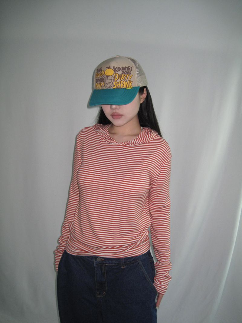 Mokey（モーキー）の「Slim Fit Striped Hand Warmer Hoodie（Tops）」