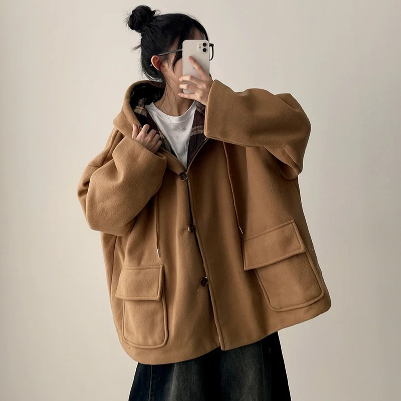 Heel double wool royal boxy pocket hooded coat 