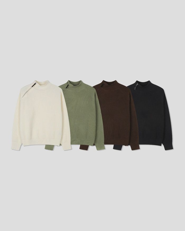 (UNISEX) Shoulder Half Zip-Up Raglan Knit