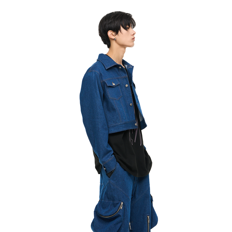 RELABEL Sharp-Cut Short Multi-Pocket Denim Jacket, Stylish Spring Outerwear, New Style