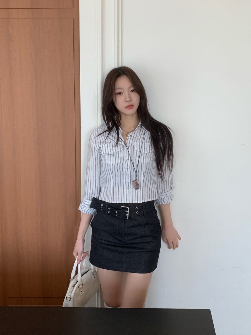 Claude Belt Denim Mini  Skirt