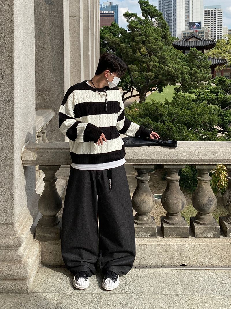 Twisted Stripe Round Knitwear (4color)