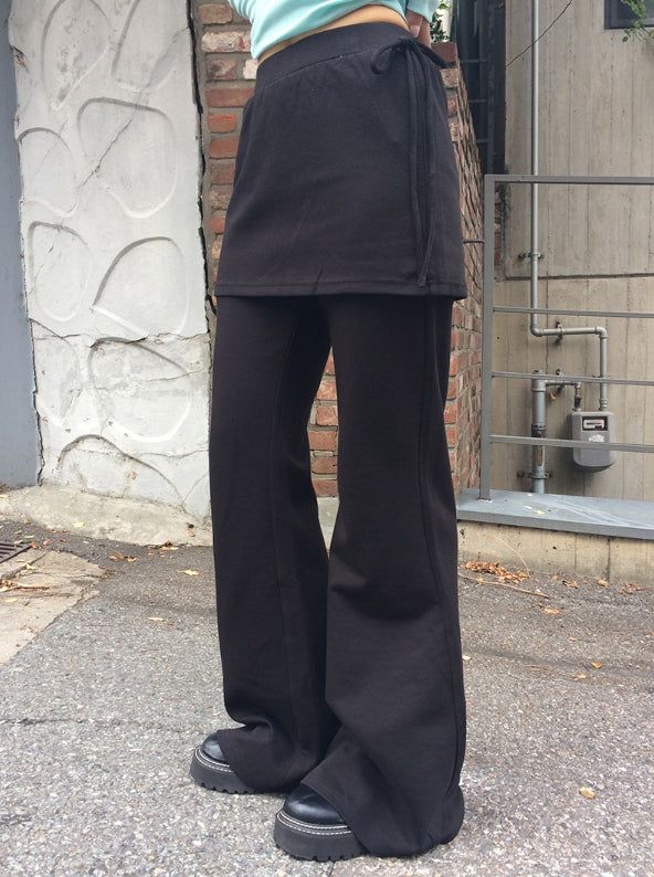 Asin Layered Flare Bootcut Banding Skirt Pants