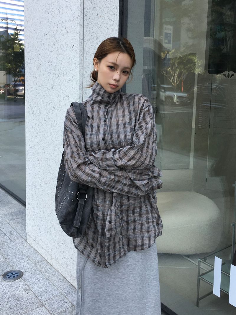 Hyper High-Neck Over Check Shirt (2c)
