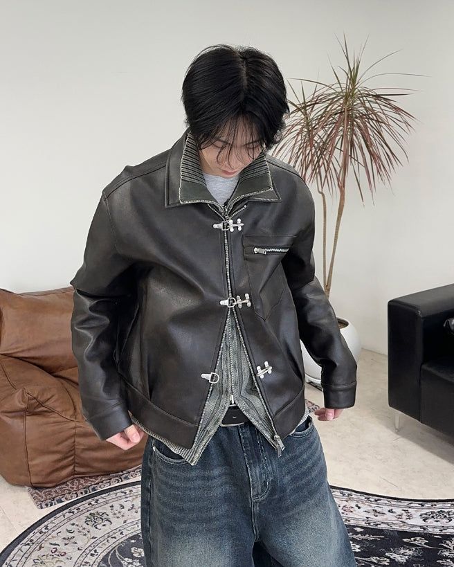 SATIIIZ（サティーズ）の「Mason Hook Leather Jacket（Jackets/Outerwear）」