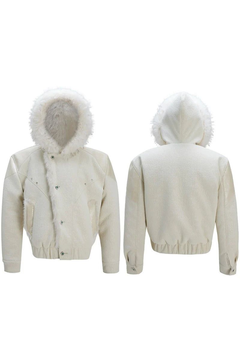 Colorblock Faux Mink Hooded Jacket