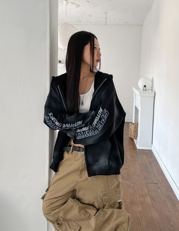 Motif Dirty Printing Hood Zip Up