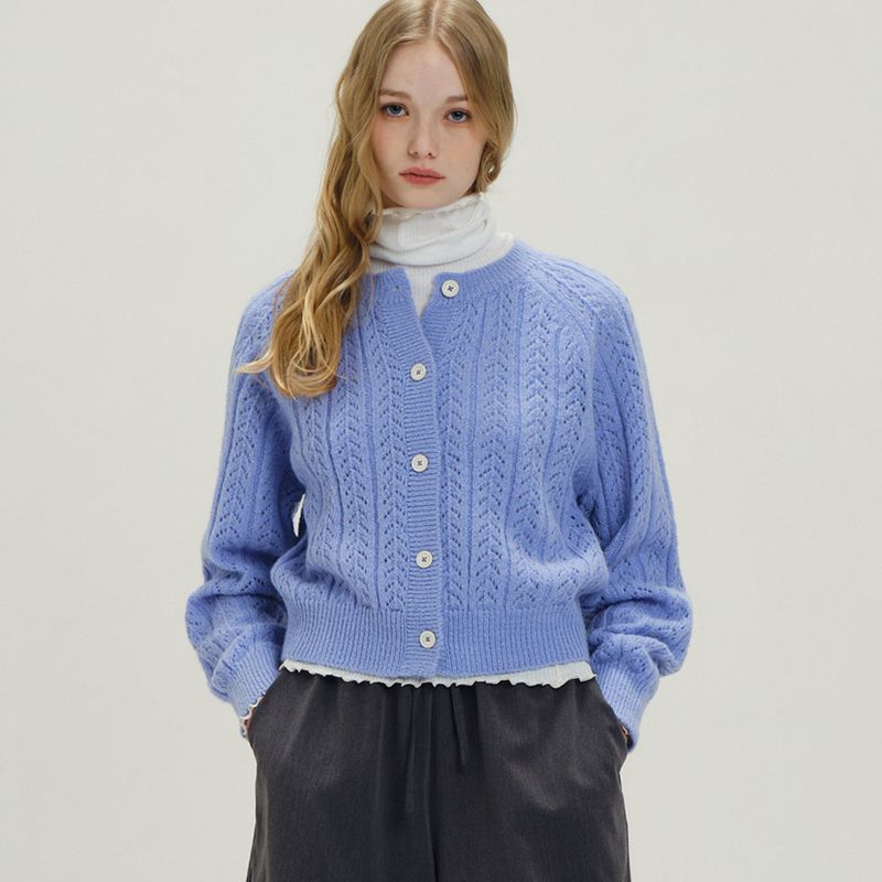 RAVEROUS（レイバロス）の「Round Neck Skashi Sweater Cardigan S/Blue（Tops）」