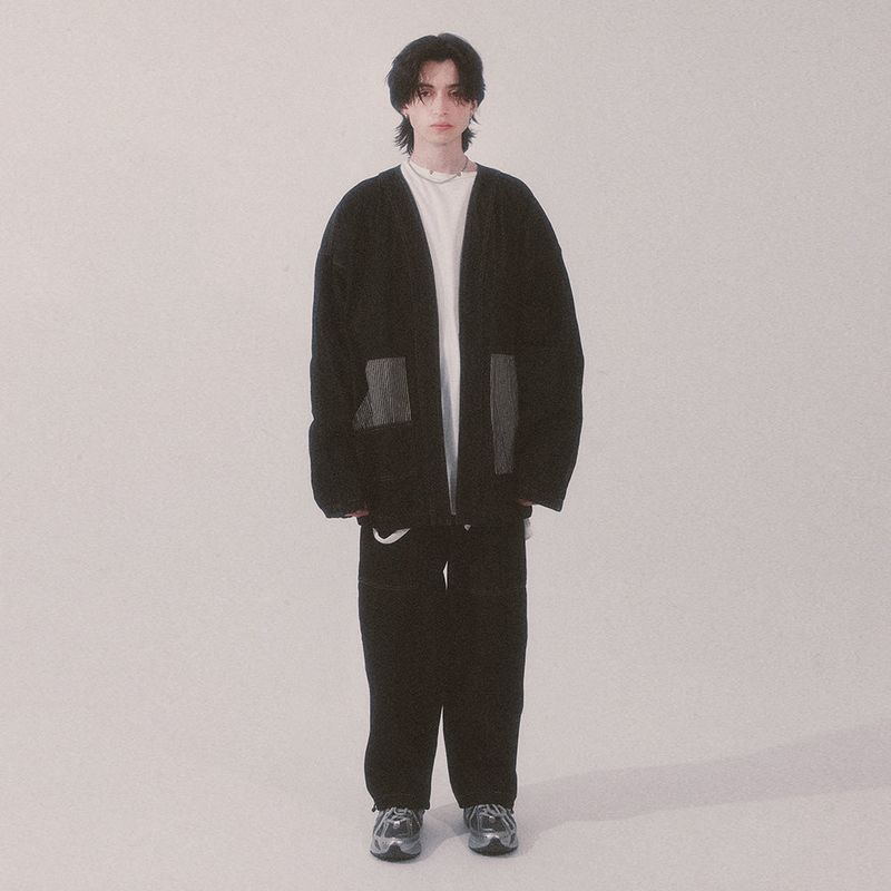 stripe patch denim cardigan_black