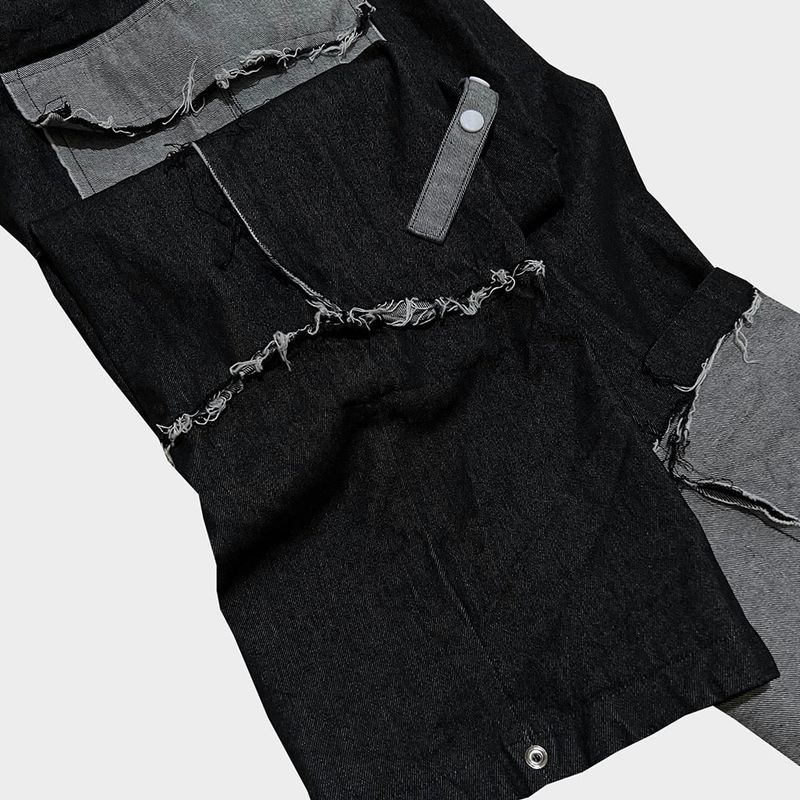 grunge roll-up denim pants_black