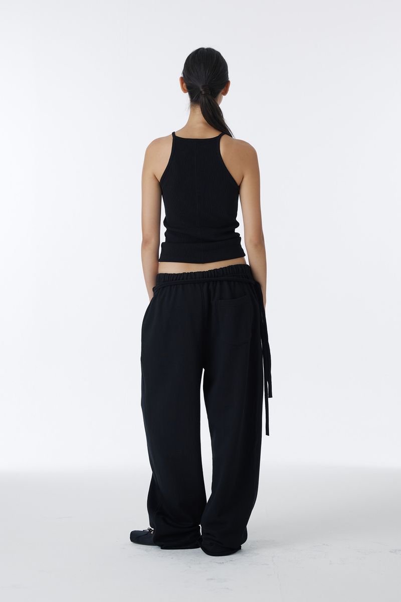 SHIRRING TIE SWEAT PANTS (BLACK)