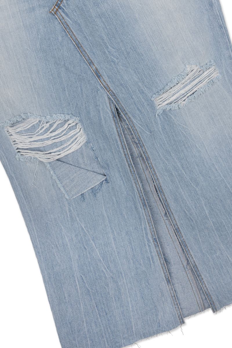 DAMAGED LONG DENIM SKIRT (BLUE)