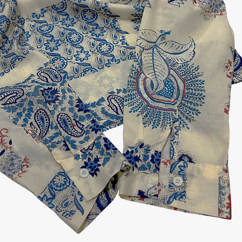 ethnic paisley open collar shirt_blue