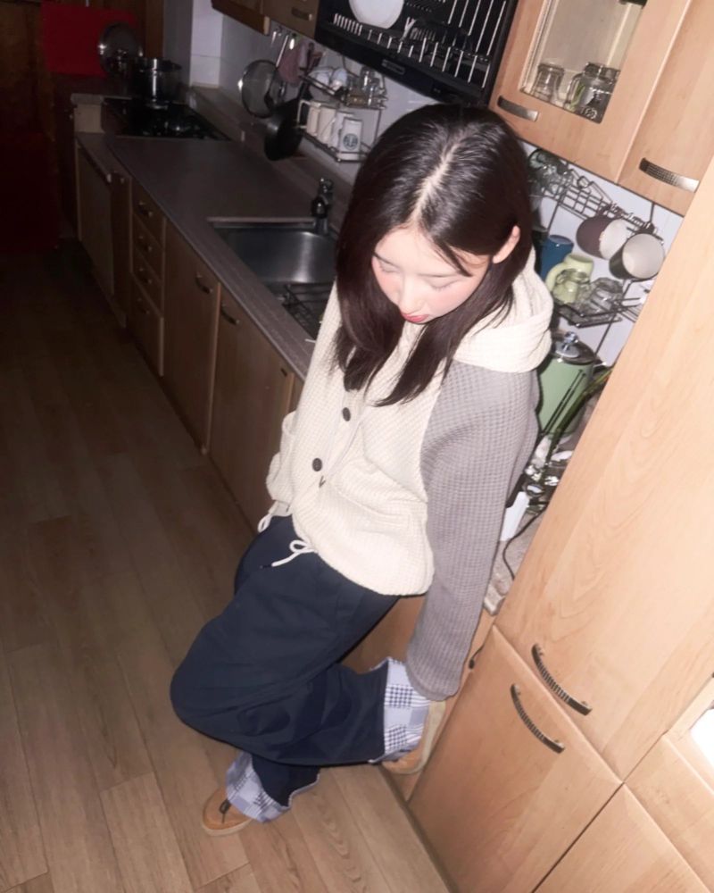 (2color) Check Button Roll-Up Wide Pants
