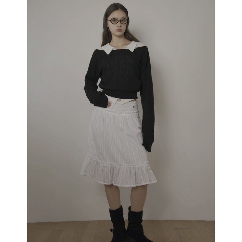 CABLE BOAT NECK KNIT-BLACK