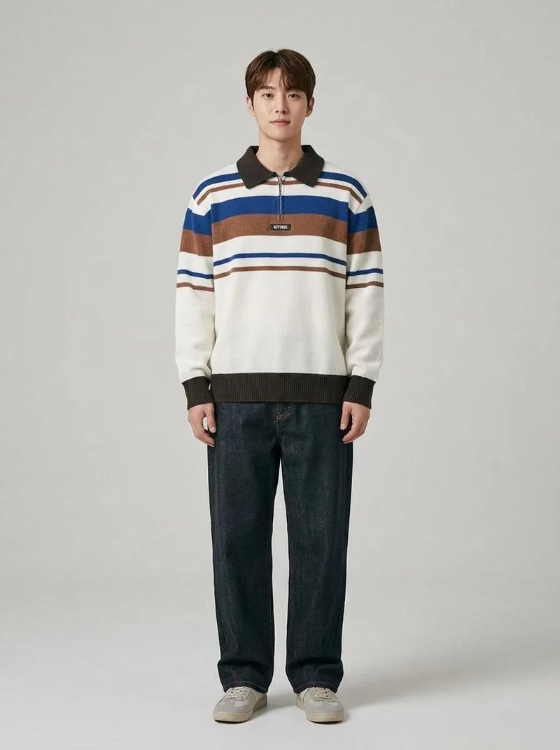 Ivory&Brown Stripe Collar Knit