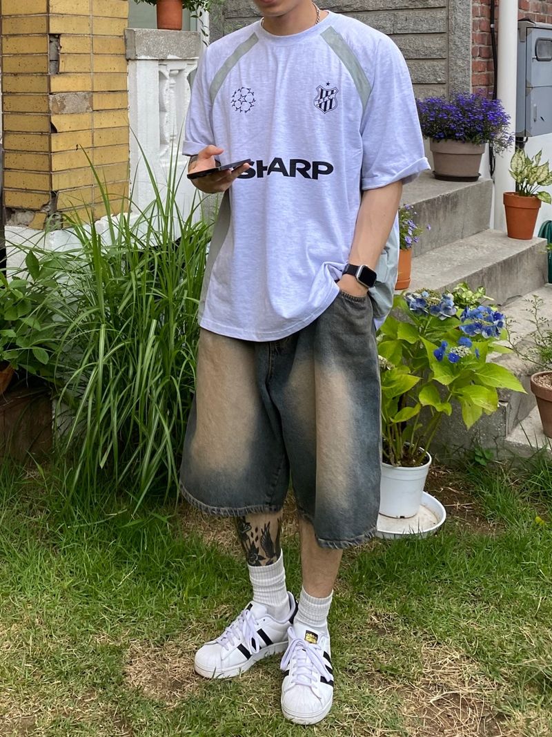 Dying Washing Denim Half Pants