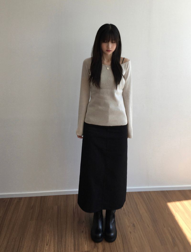 dust denim long skirt (2 colors)