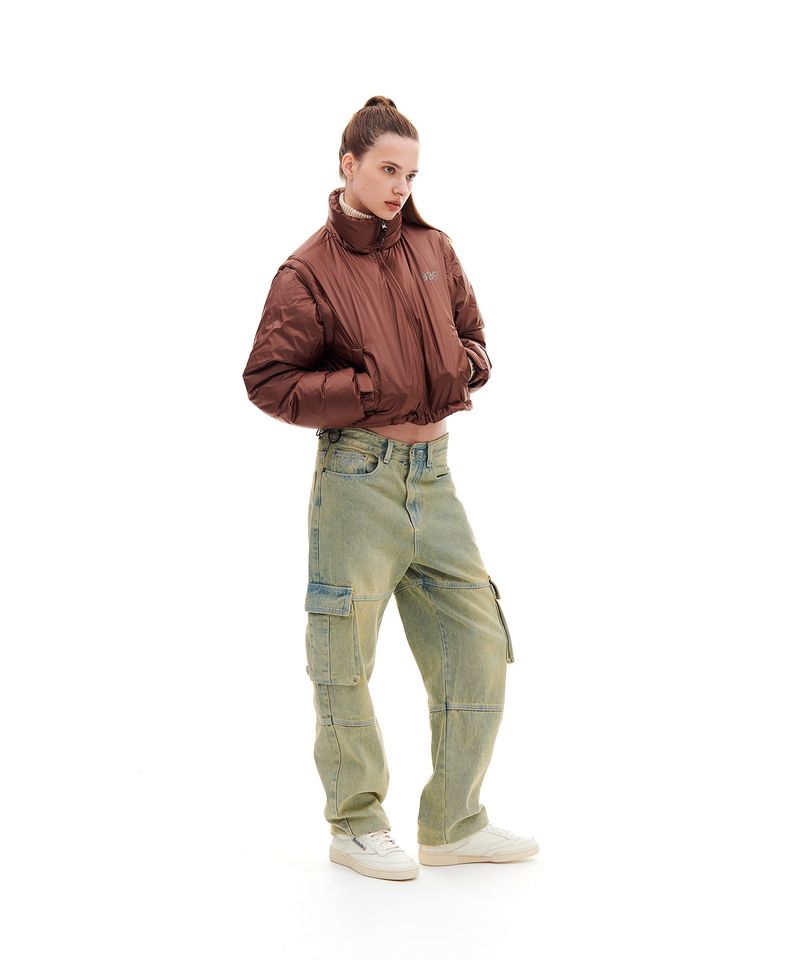 939 DETACHABLE CROP DOWN JACKET (BROWN)
