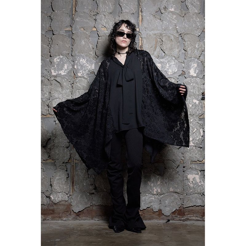 RIBBON TIE CAPE BLOUSE