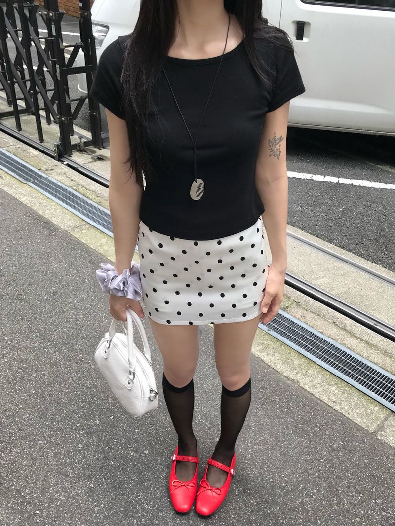French Glow Dot Satin Mini Skirt