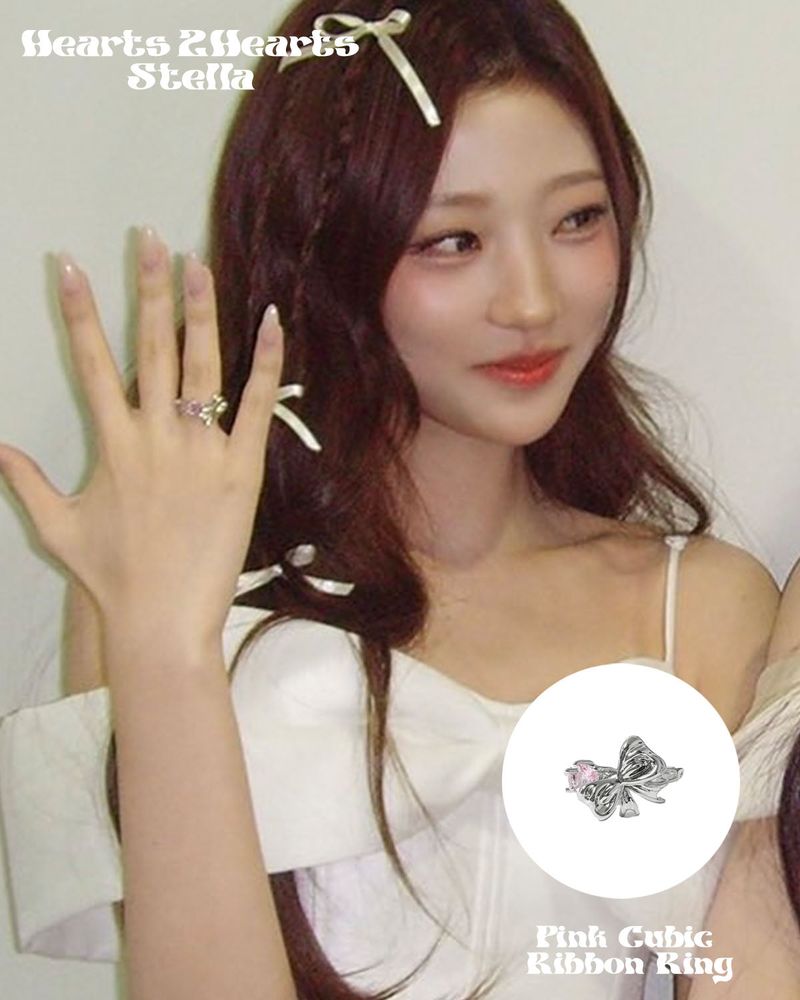 [Hearts2Hearts Stella, IDLE Minnie Pick!] Ribbon Pink Hearts Cubic Open Ring