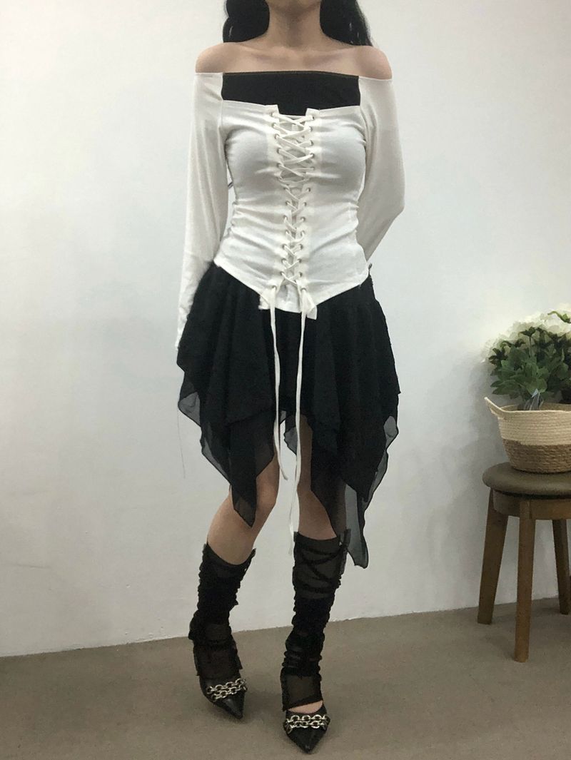 Ribbon Corset Off-shoulder T