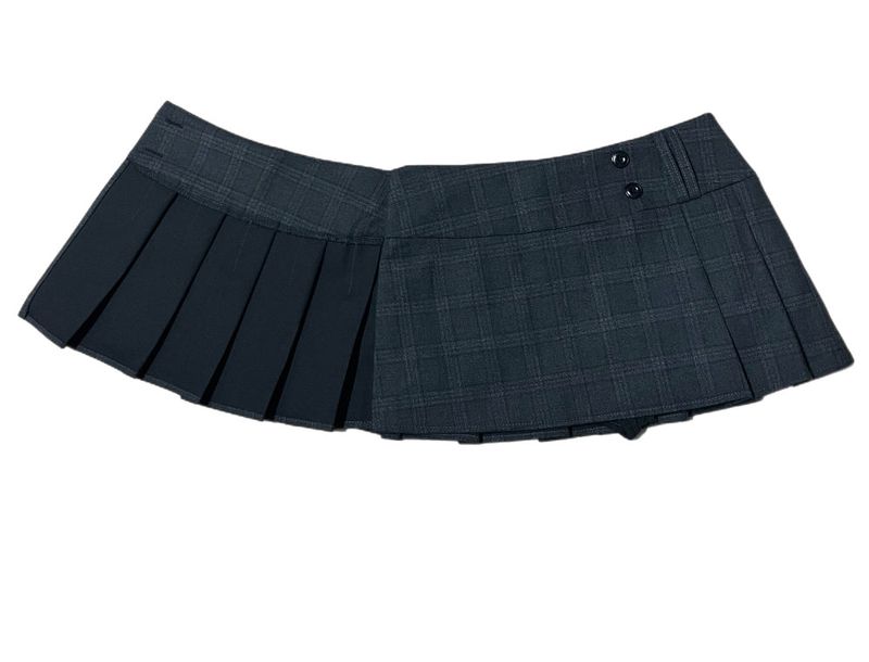Wrap Check Pleated Mini Skirt