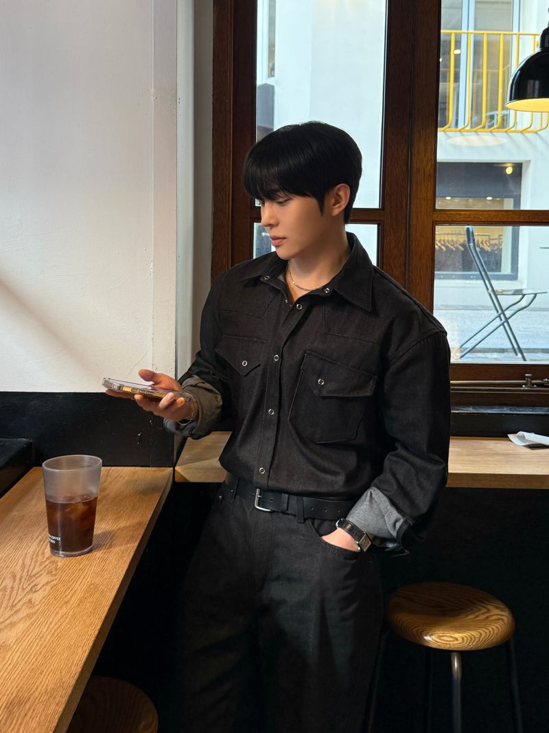 Leaf denim western shirt
