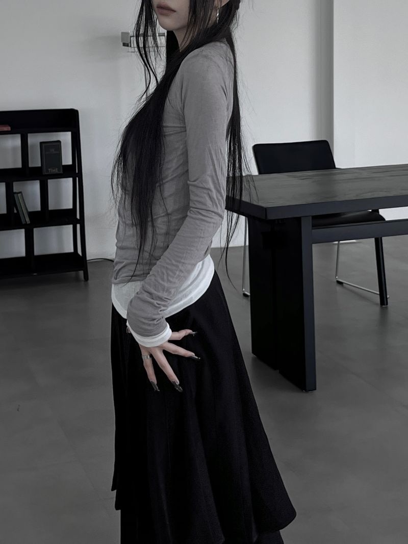 layered see-through long sleeve T (4color)