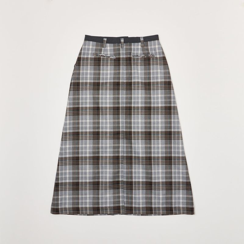 CHECK SLIT LONG SKIRT GRAY