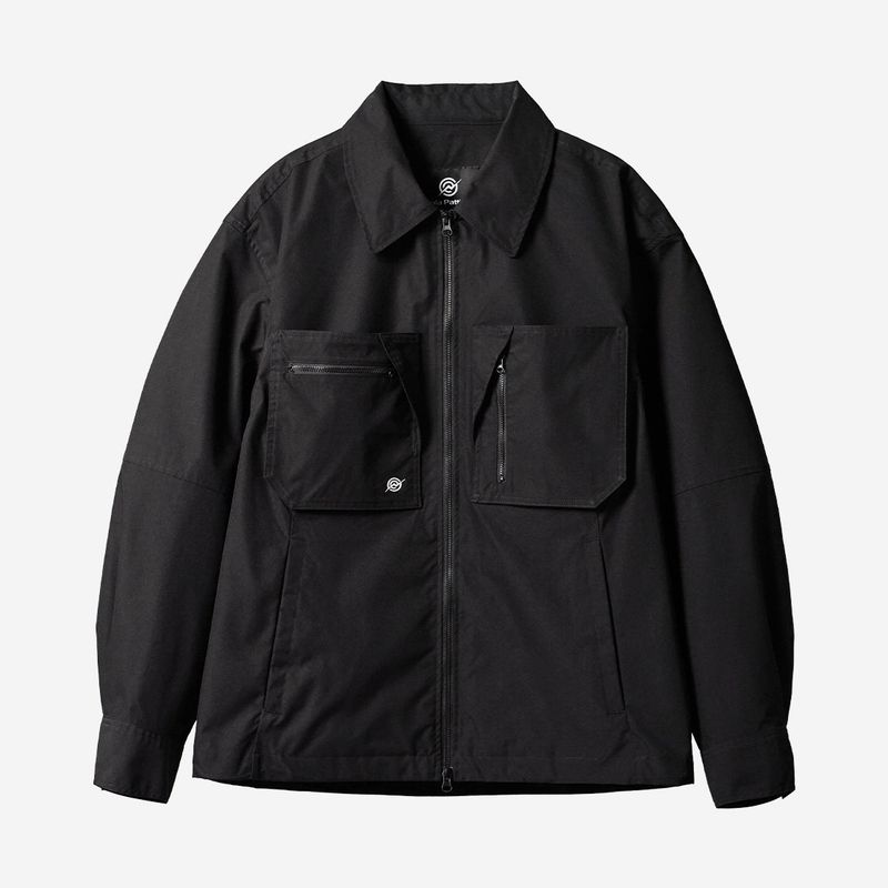 Poly Cotton Zip Shirts Jacket - BLACK