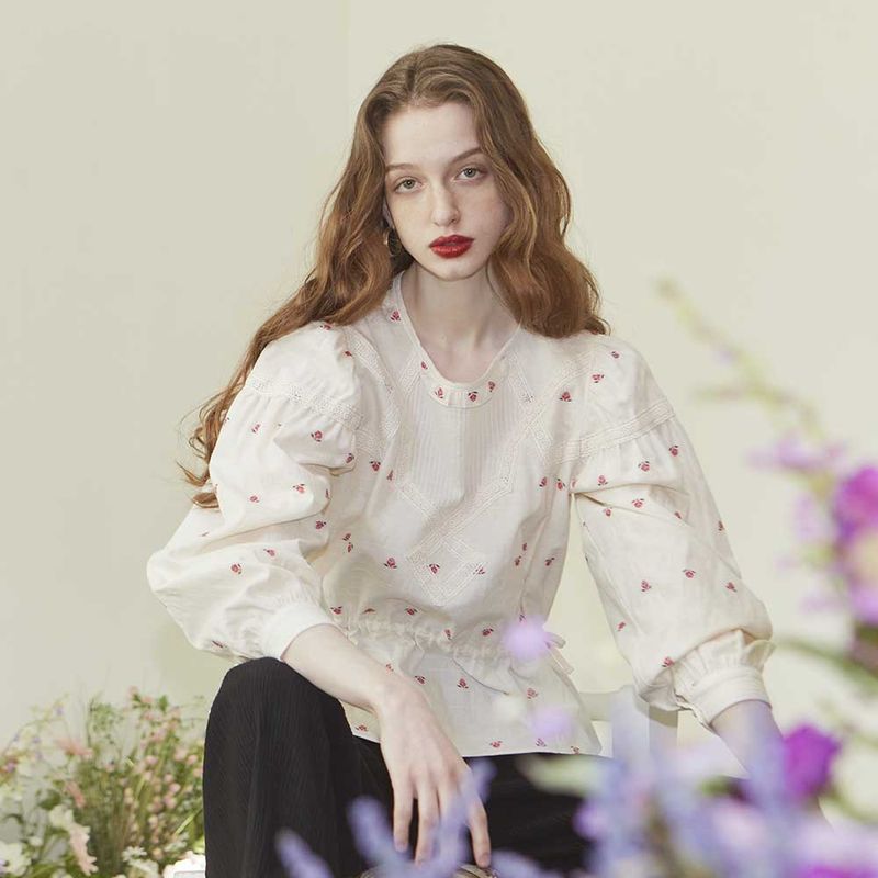 Stripe Flower Blouse (Ivory)