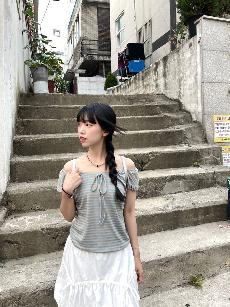 Lollipop striped off-shoulder sleeveless